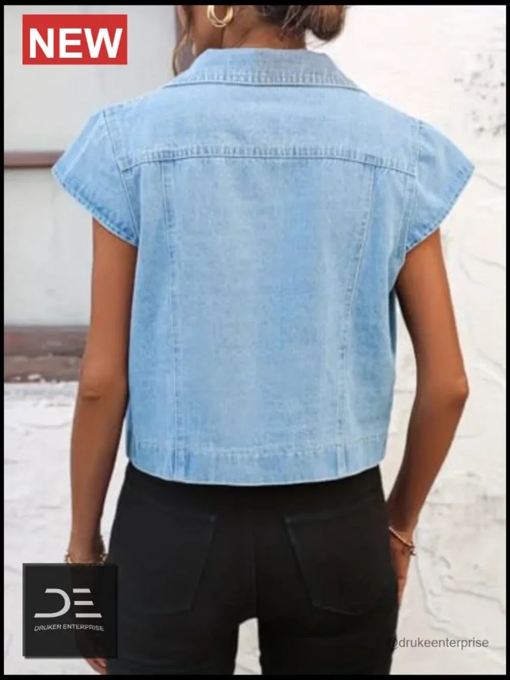 Vintage Denim Vest Button Down Short Sleeve Jean Waistcoat Jacket